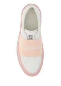Sneakers In Leather With Givenchy Webbing - White / Powder Pink