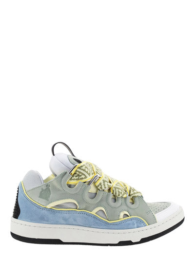 Leather Curb Sneakers - Grey / Blue
