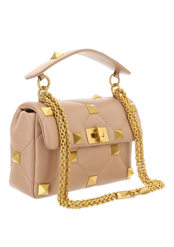 Medium Roman Stud The Shoulder Bag In Nappa With Chain - Beige