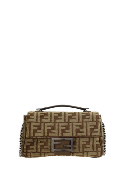 FF Tapestry Baguette Chain Midi Bag - Brown