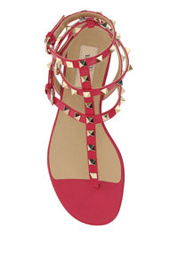 Rockstud Sandal in Calfskin Leather - Red