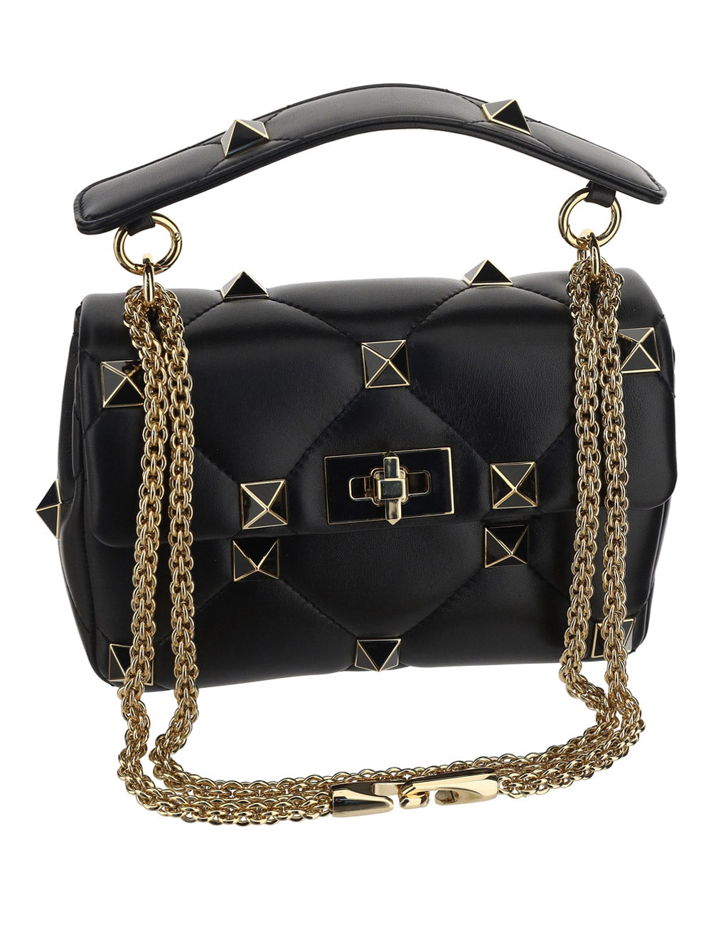 Medium Roman Stud The Shoulder Bag In Nappa With Chain And Enameled Studs - Black