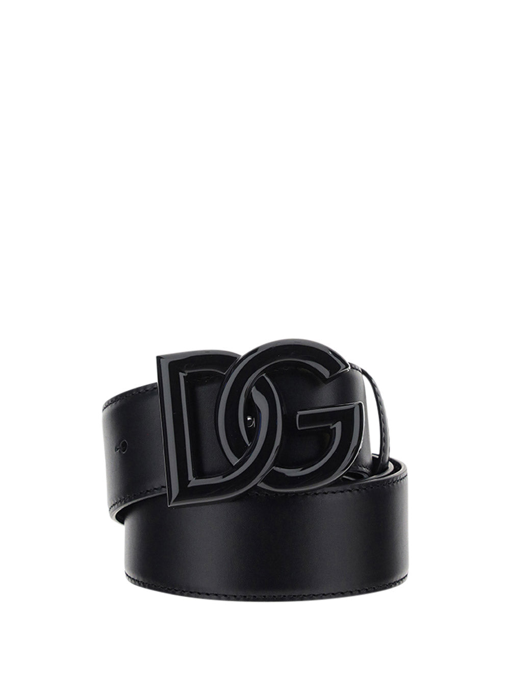 Leather Belt with Crossover DG Logo Buckle - Black