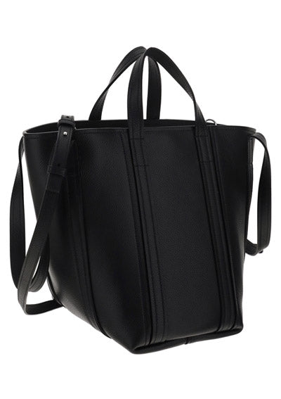 Everyday Small North-South Shoulder Tote Bag In Grained Calfskin - Black