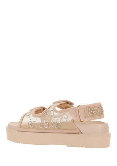 Women's GG Sandal with Crystals - Rose Beige