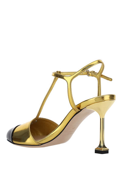 Metallic Technical Fabric And Patent Leather Pumps - Golden