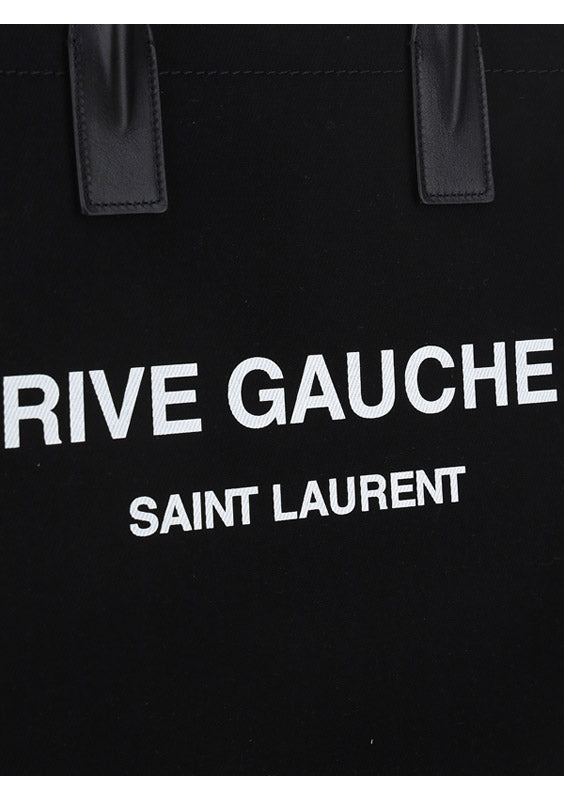 Rive Gauche N/S Tote Bag In Printed Canvas And Leather - Black