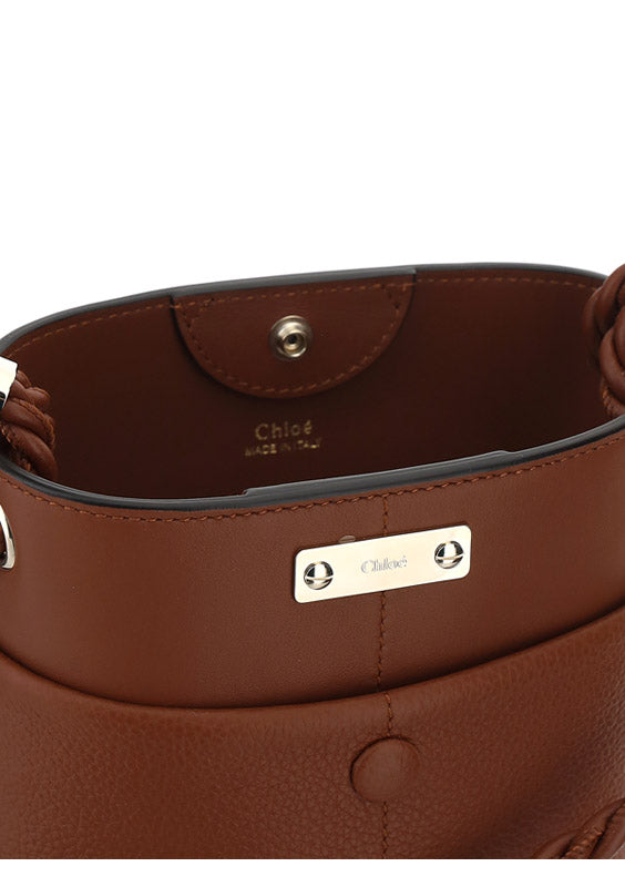 Medium Key Bucket Bag in Shiny & Grained Calfskin - Tobacco