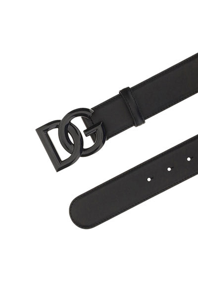 Leather Belt with Crossover DG Logo Buckle - Black