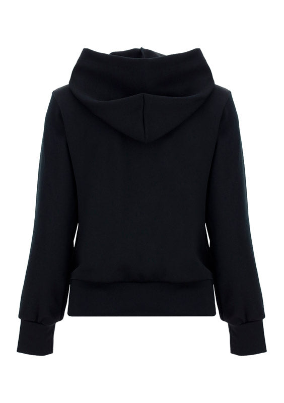 Heart-embroidered Pullover Hoodie - Black.