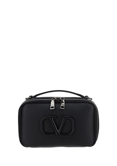 Lacquered Vlogo Signature Leather Crossbody Bag - Black