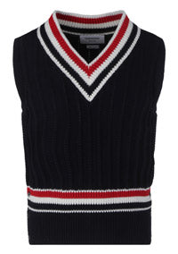 Cashmere Strip Trim Knit V-Neck Vest - Navy