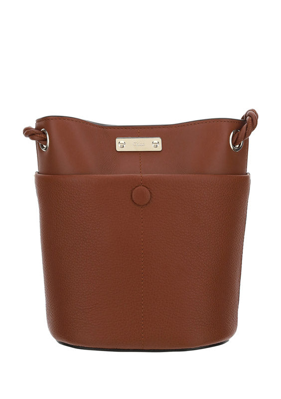 Medium Key Bucket Bag in Shiny & Grained Calfskin - Tobacco