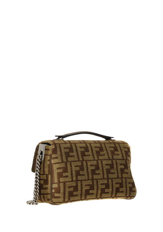 FF Tapestry Baguette Chain Midi Bag - Brown