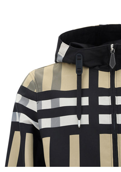 Sliced Check Nylon Hooded Jacket - Archive Beige