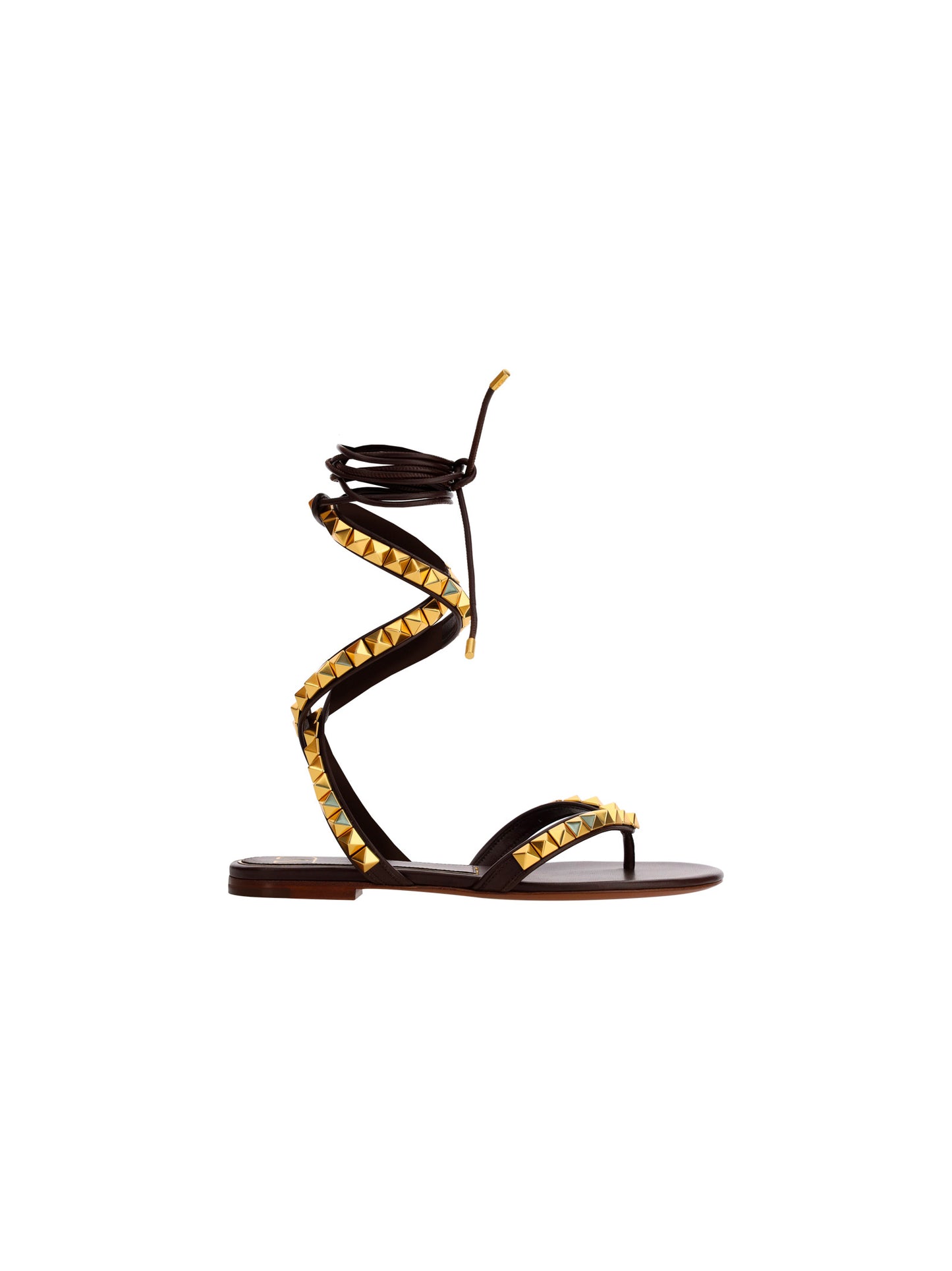 Rockstud No Limit Nappa Flat Thong Sandal - Dark Brown