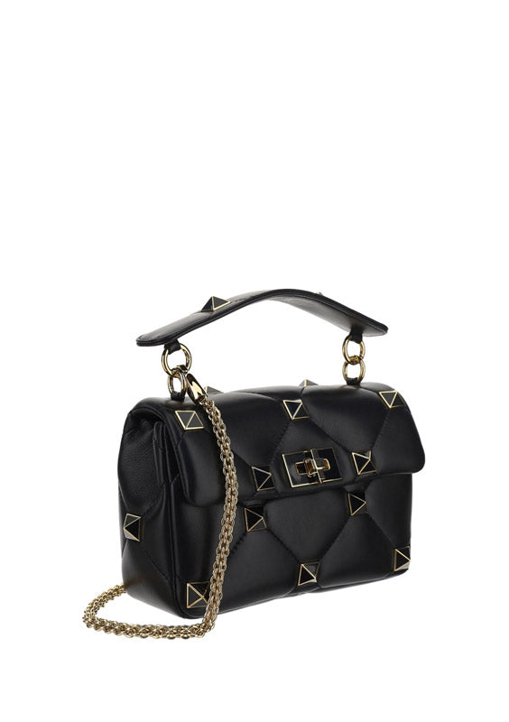 Medium Roman Stud The Shoulder Bag In Nappa With Chain And Enameled Studs - Black