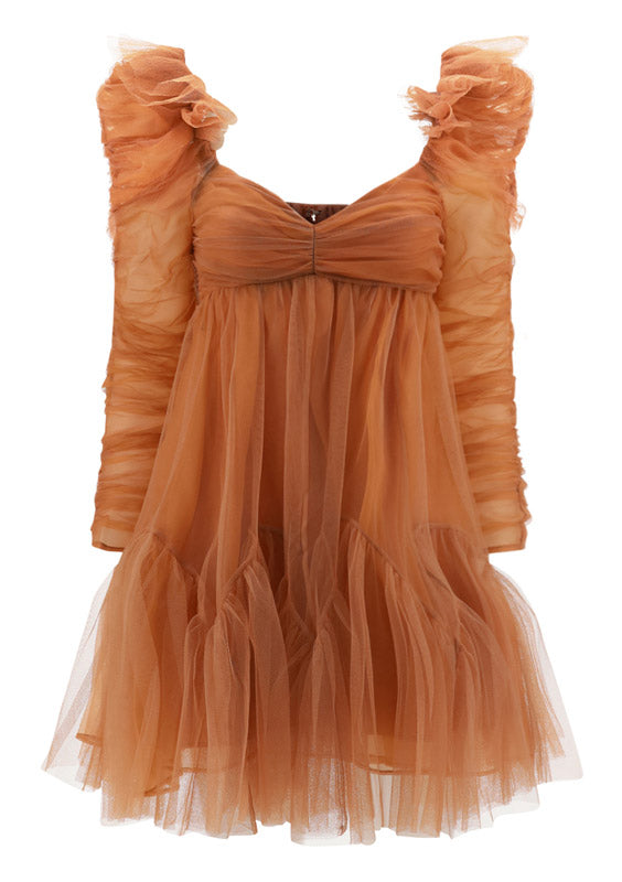 Tulle Ruched Mini Dress - Lipstick