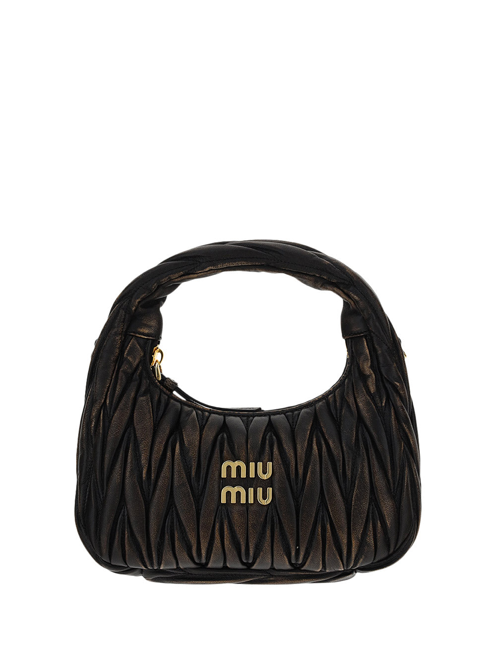 Miu Wander Matelassé Nappa Leather Mini Hobo Bag - Sand/Coffee