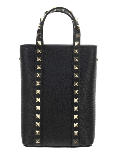 Rockstud Leather Pouch With Chain - Black