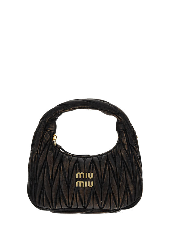 Miu Wander Matelassé Nappa Leather Mini Hobo Bag - Sand/Coffee