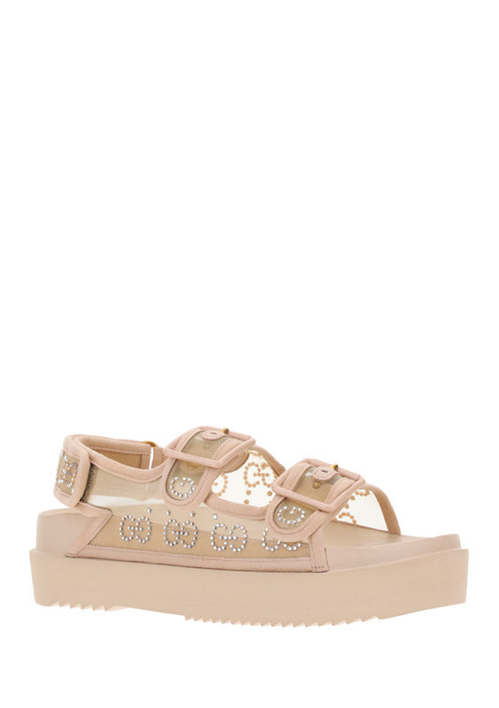 Women's GG Sandal with Crystals - Rose Beige