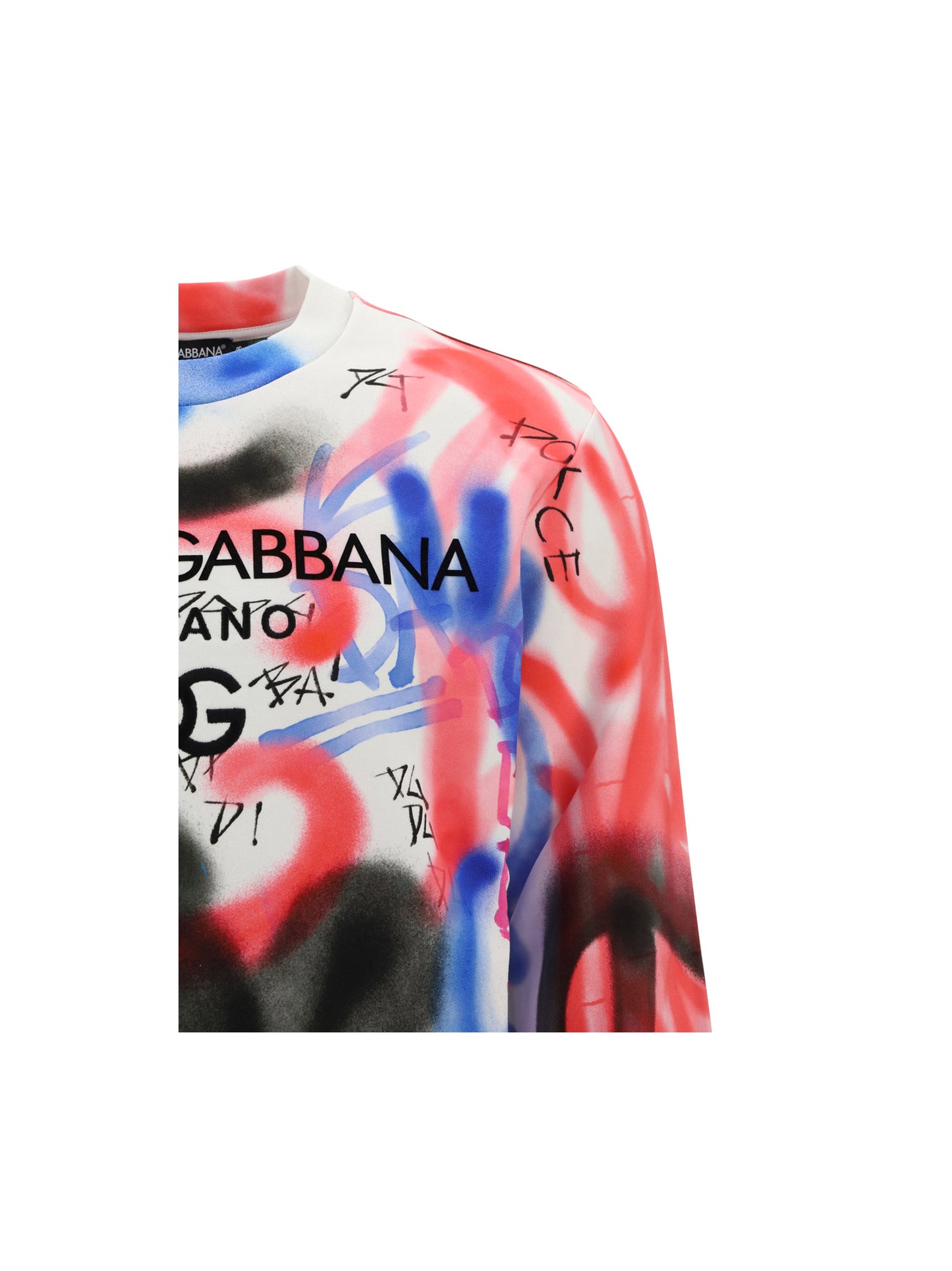 Embroidered Jersey Sweatshirt with Spray-paint Graffiti Print - White/Multi