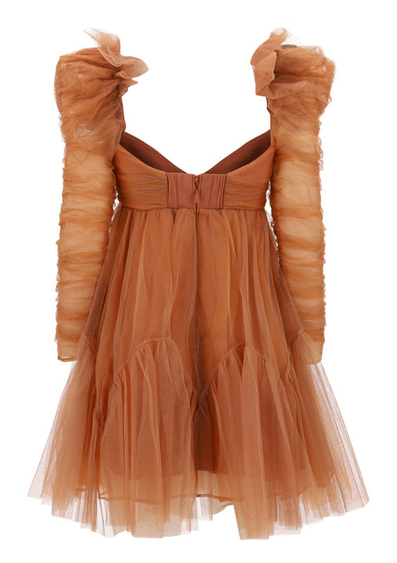Tulle Ruched Mini Dress - Lipstick