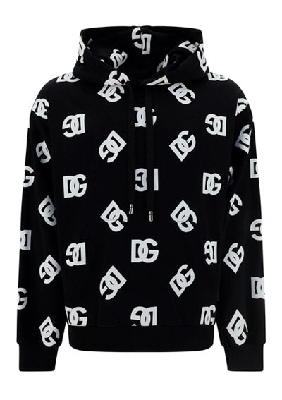 Jersey Hoodie with All-over DG Print - Black/White