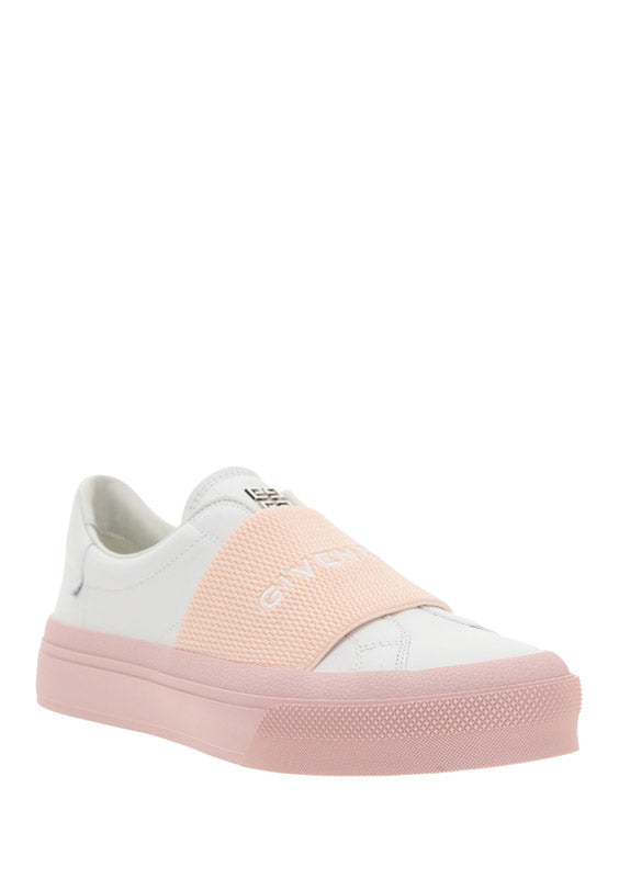 Sneakers In Leather With Givenchy Webbing - White / Powder Pink