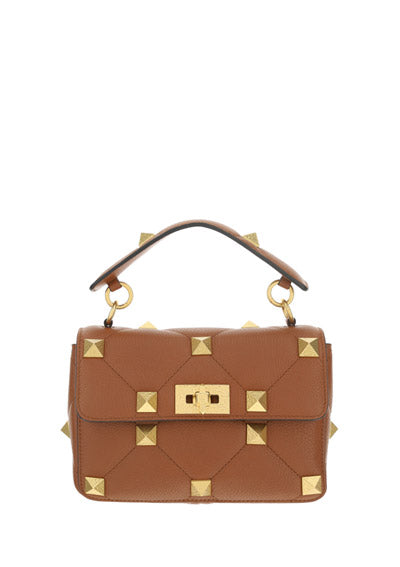 Medium Roman Stud The Shoulder Bag Grainy Calfskin - Saddle Brown