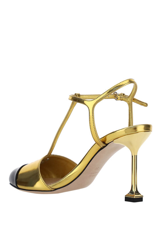 Metallic Technical Fabric And Patent Leather Pumps - Golden