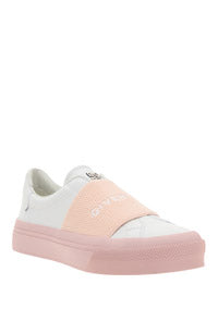 Sneakers In Leather With Givenchy Webbing - White / Powder Pink