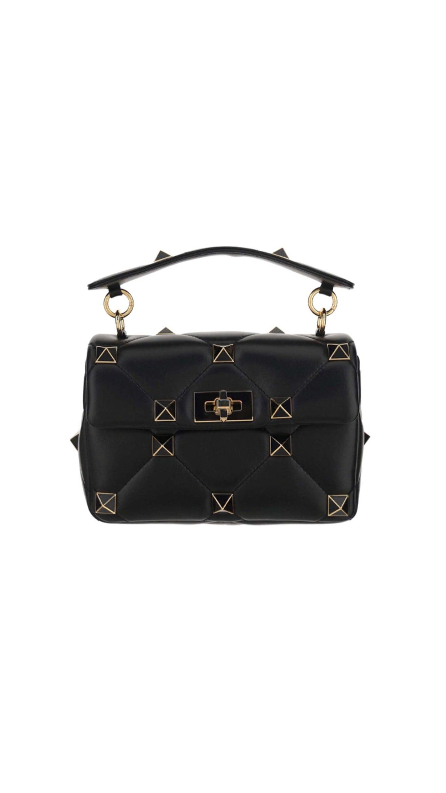 Medium Roman Stud The Shoulder Bag In Nappa With Chain And Enameled Studs - Black