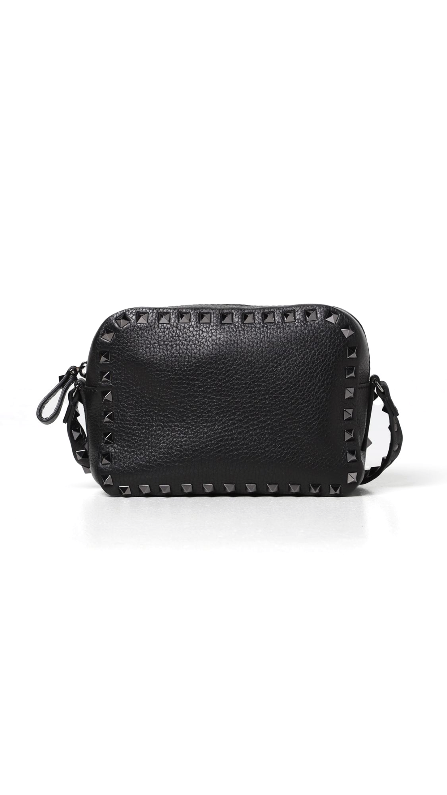 Small Rockstud Calfskin Crossbody Bag with Tonal Studs - Black