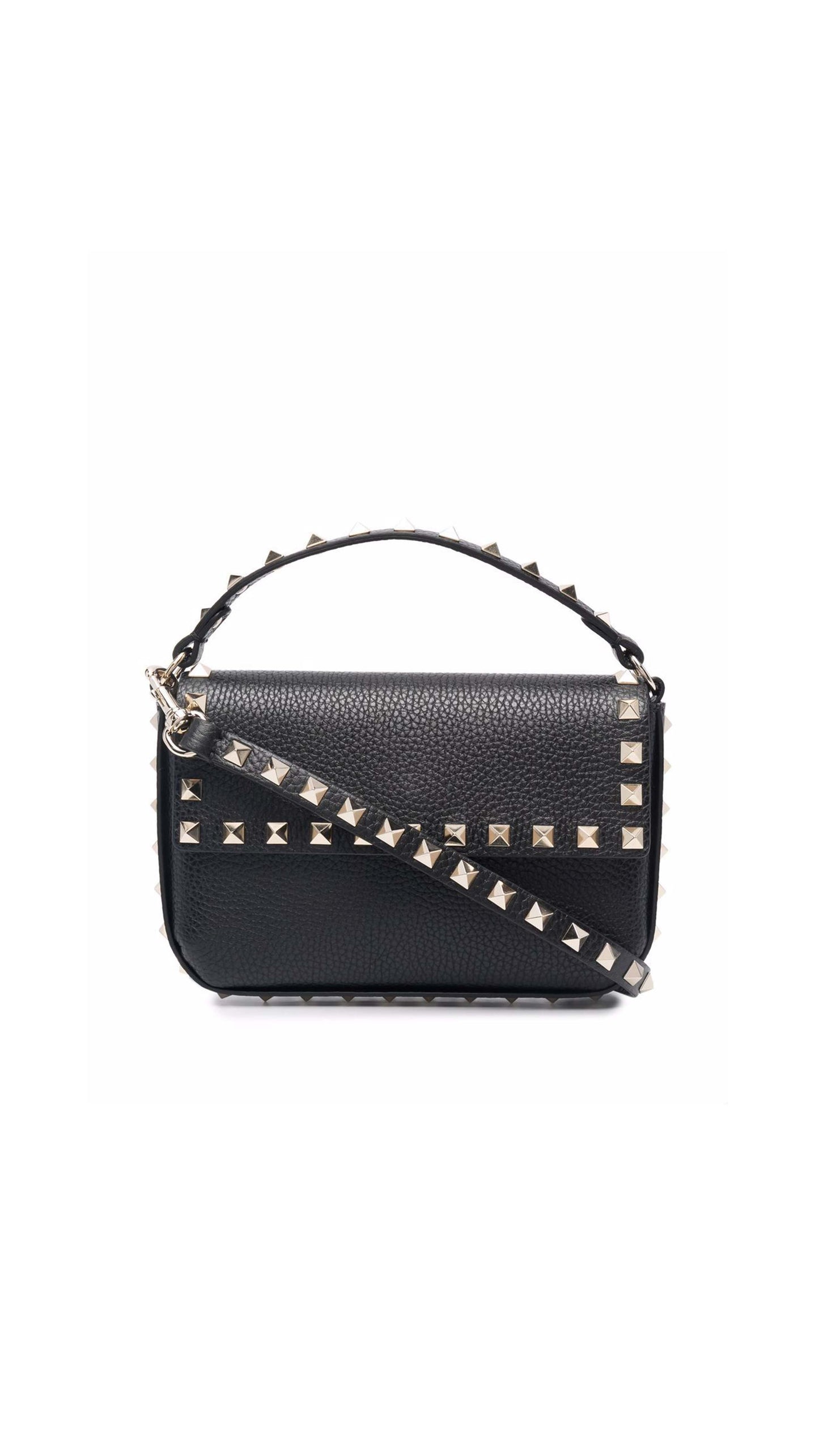 Mini Rockstud Leather Top Handle Bag - Black