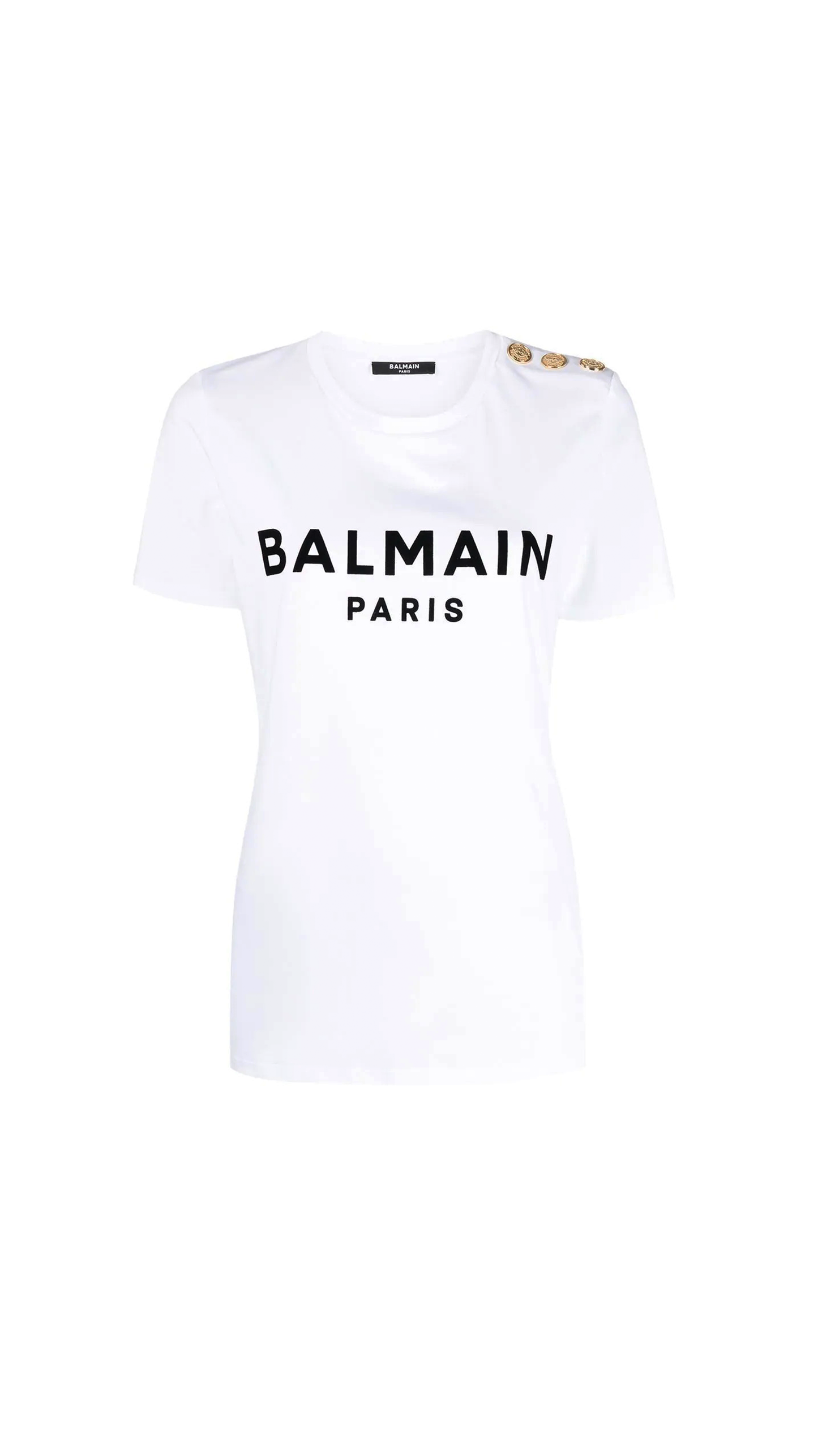 Cotton T-shirt With Black Logo Print - White