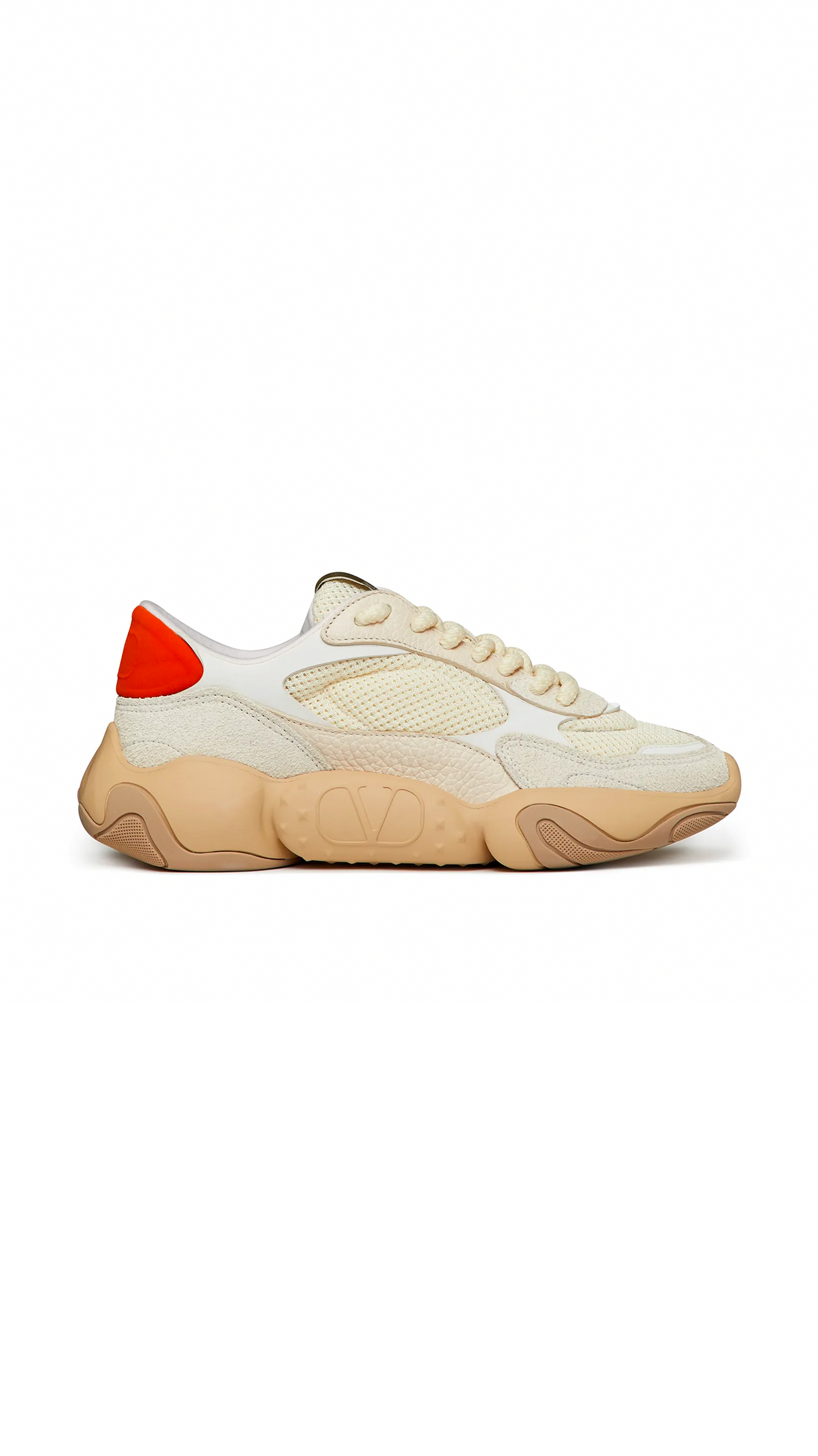 Bubbleback Mesh And Suede Sneaker - White / Cream / Orange