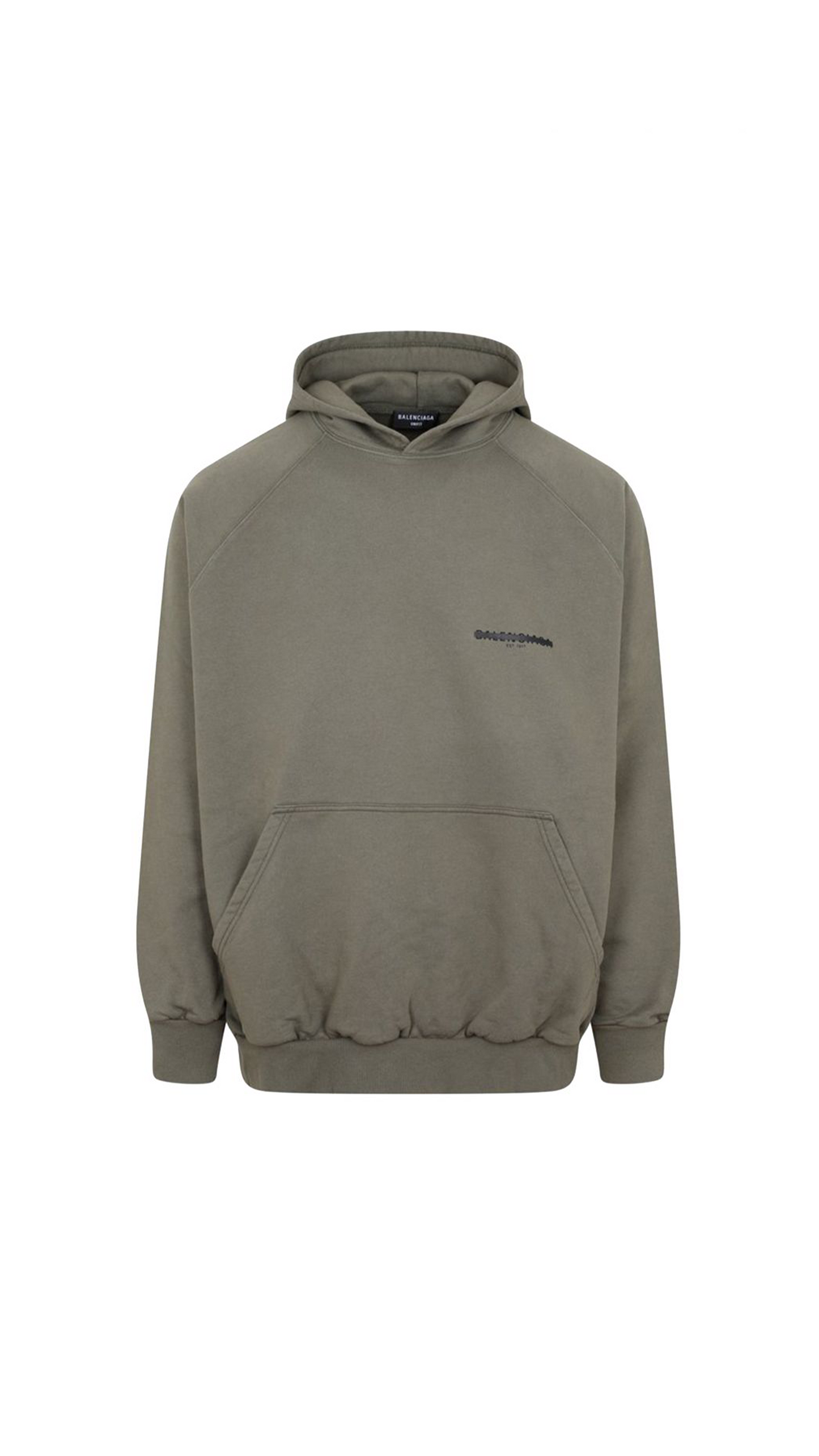 Balenciaga Logo Printed Long-Sleeved Hoodie - Khaki