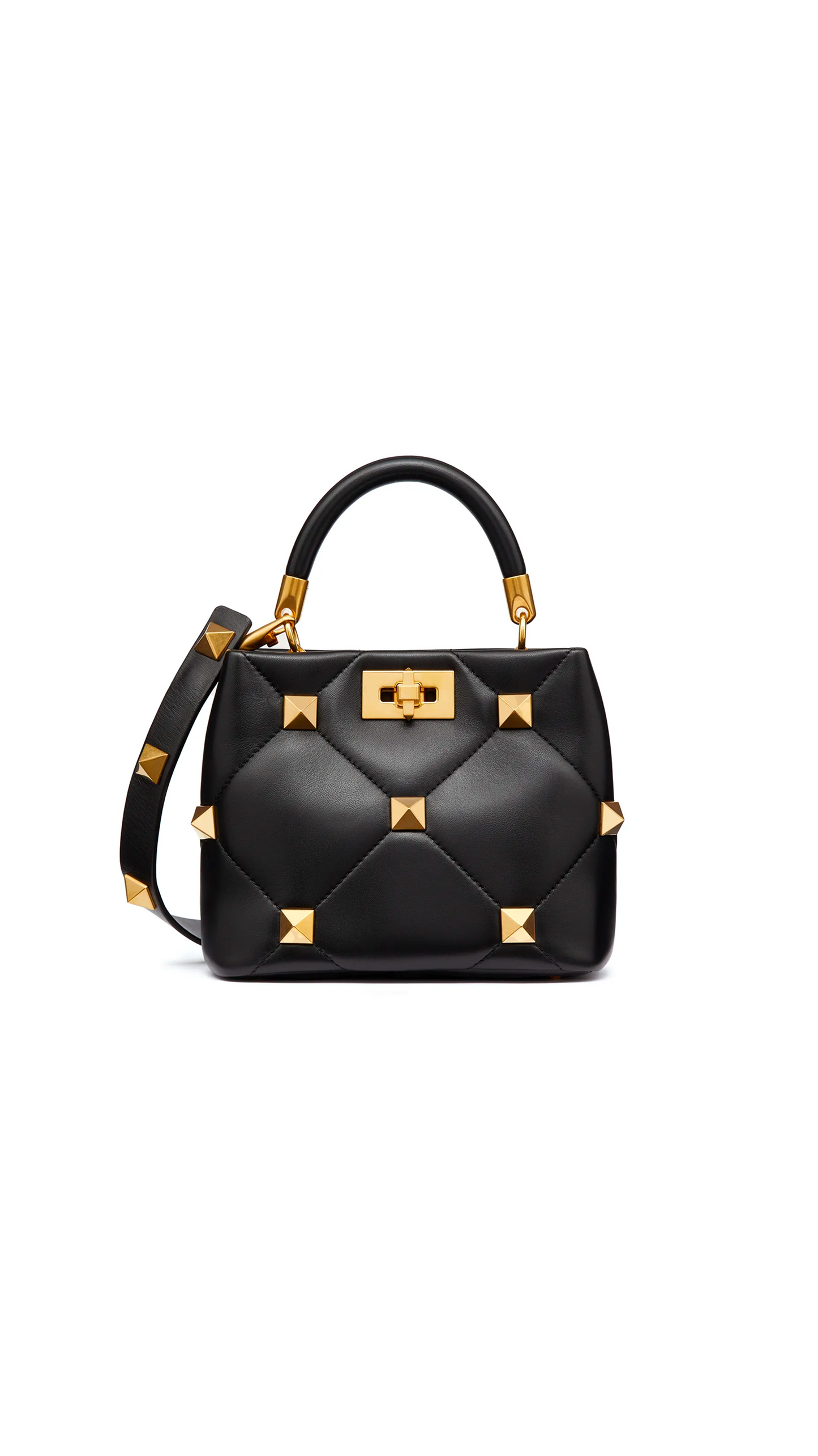 Small Roman Stud The Handle Bag In Nappa - Black