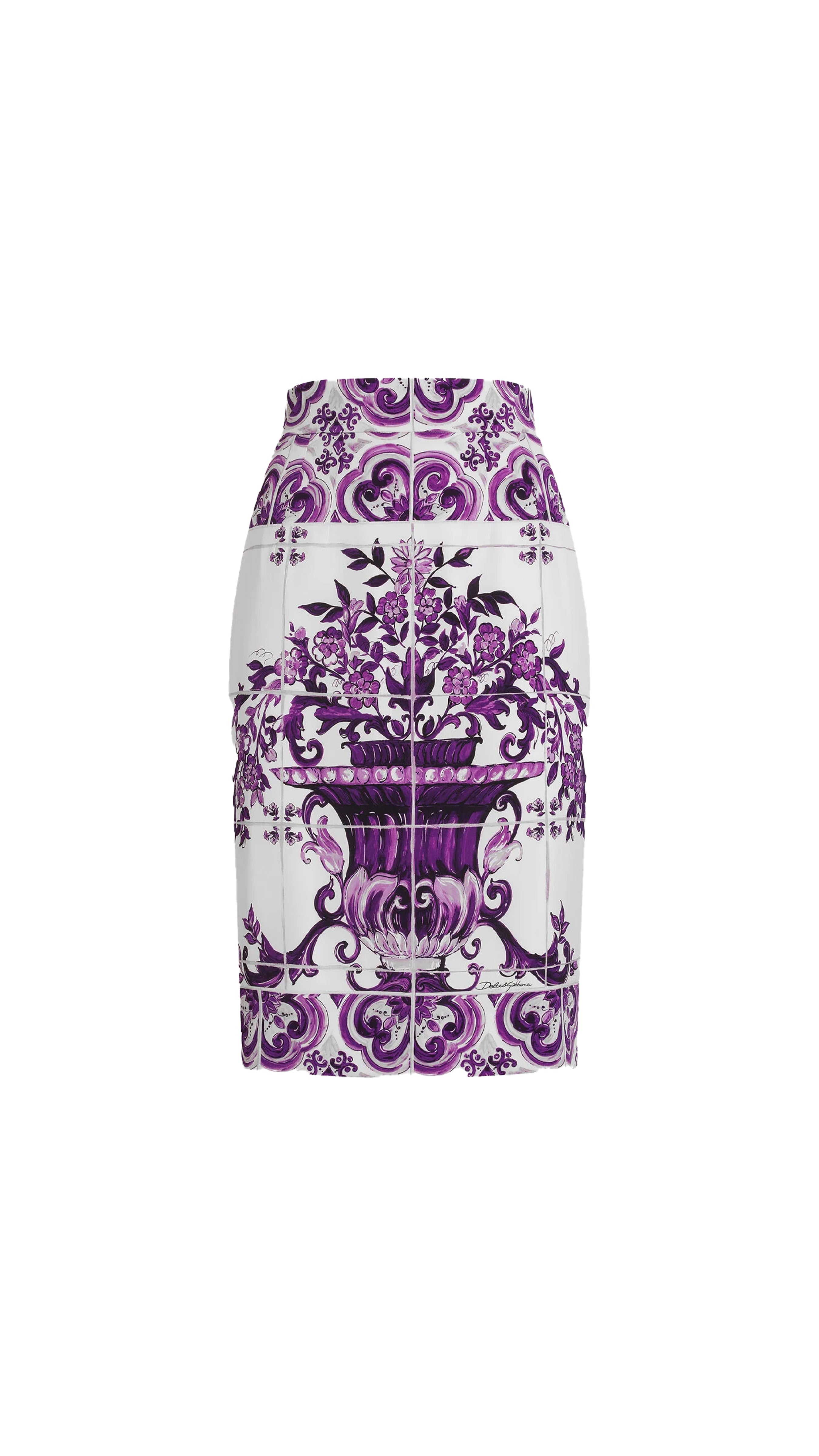Majolica-print Fitted Skirt - Purple