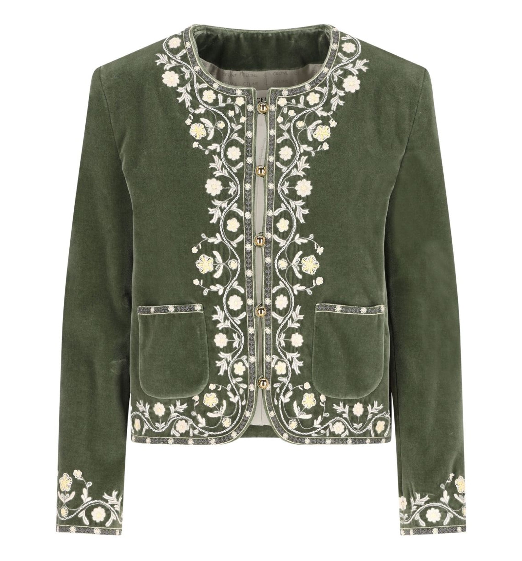 Embroidered Chelsea Jacket In Velvet - Cypress