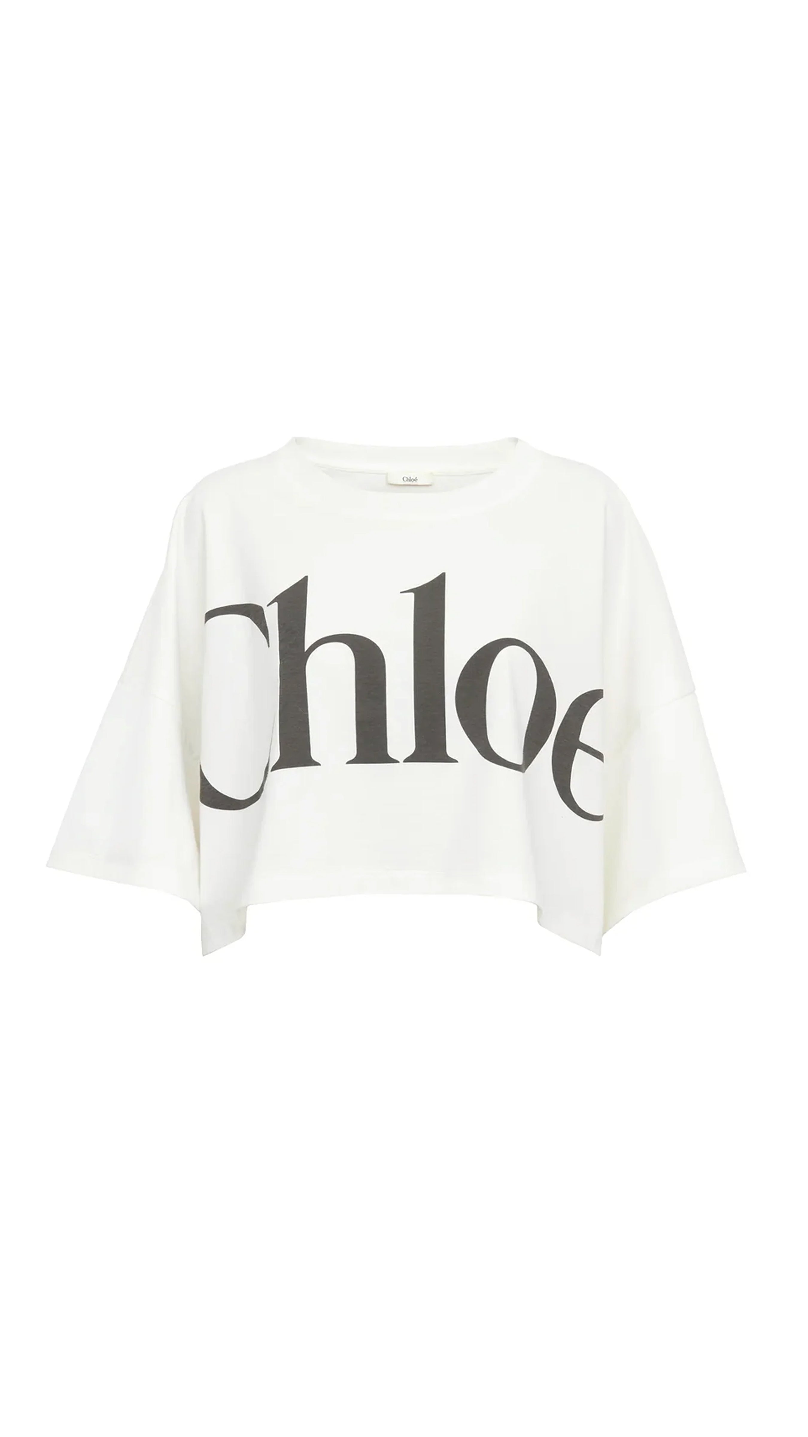 Cropped Boxy Logo T-shirt in Cotton Jersey - White