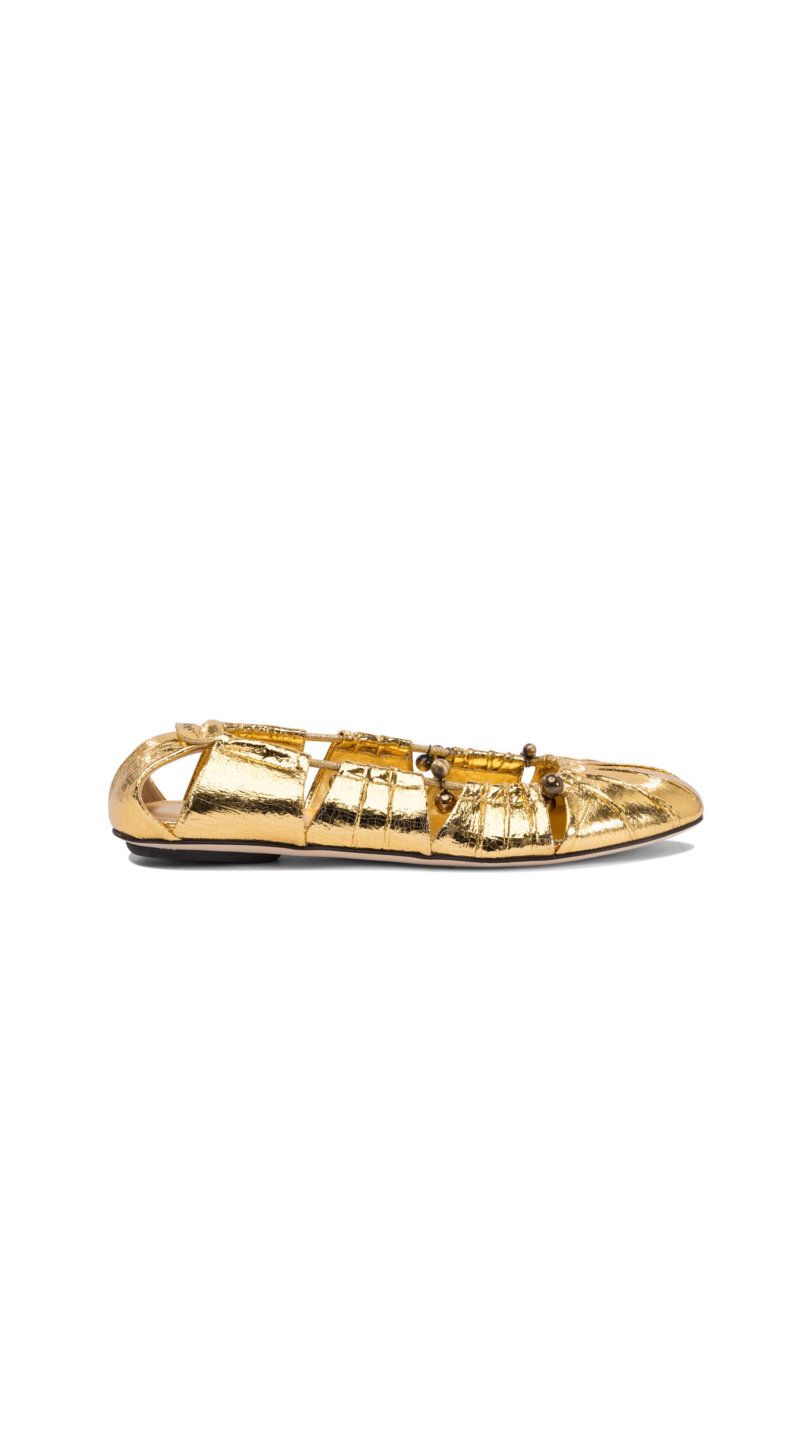 Metallic Leather Flat Shoe - Gold