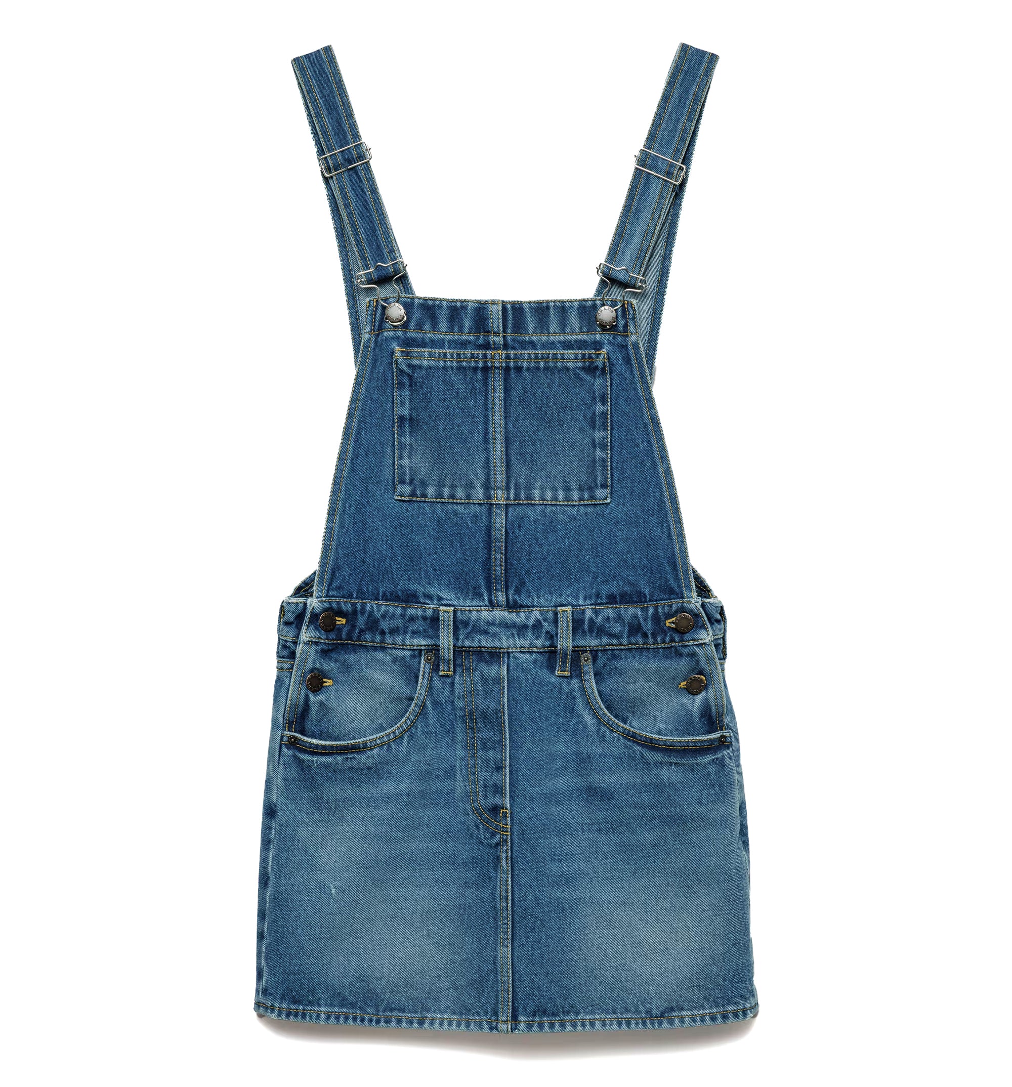 Denim bib overall mini-dress