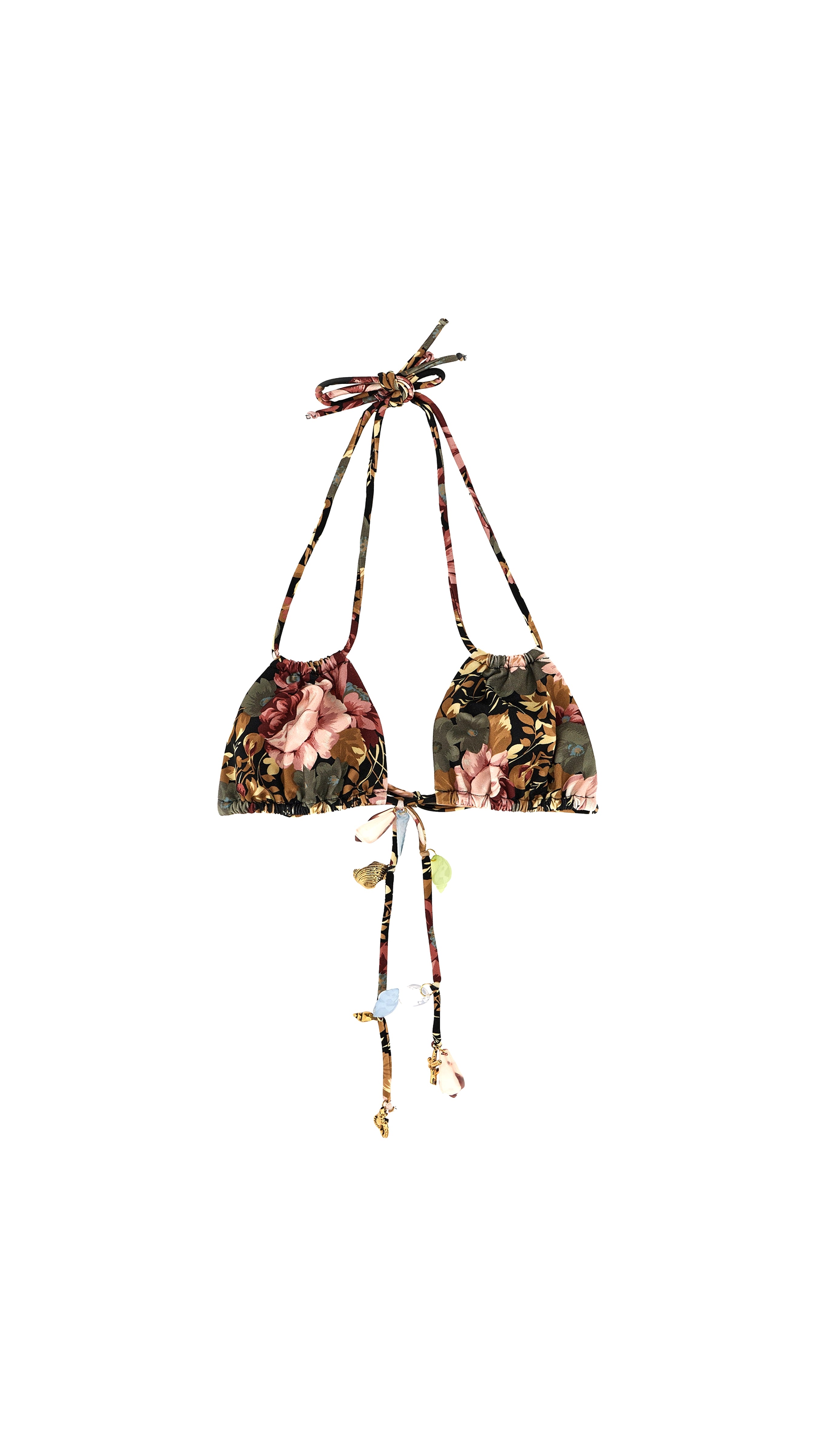Rose Print Bikini Top - Black