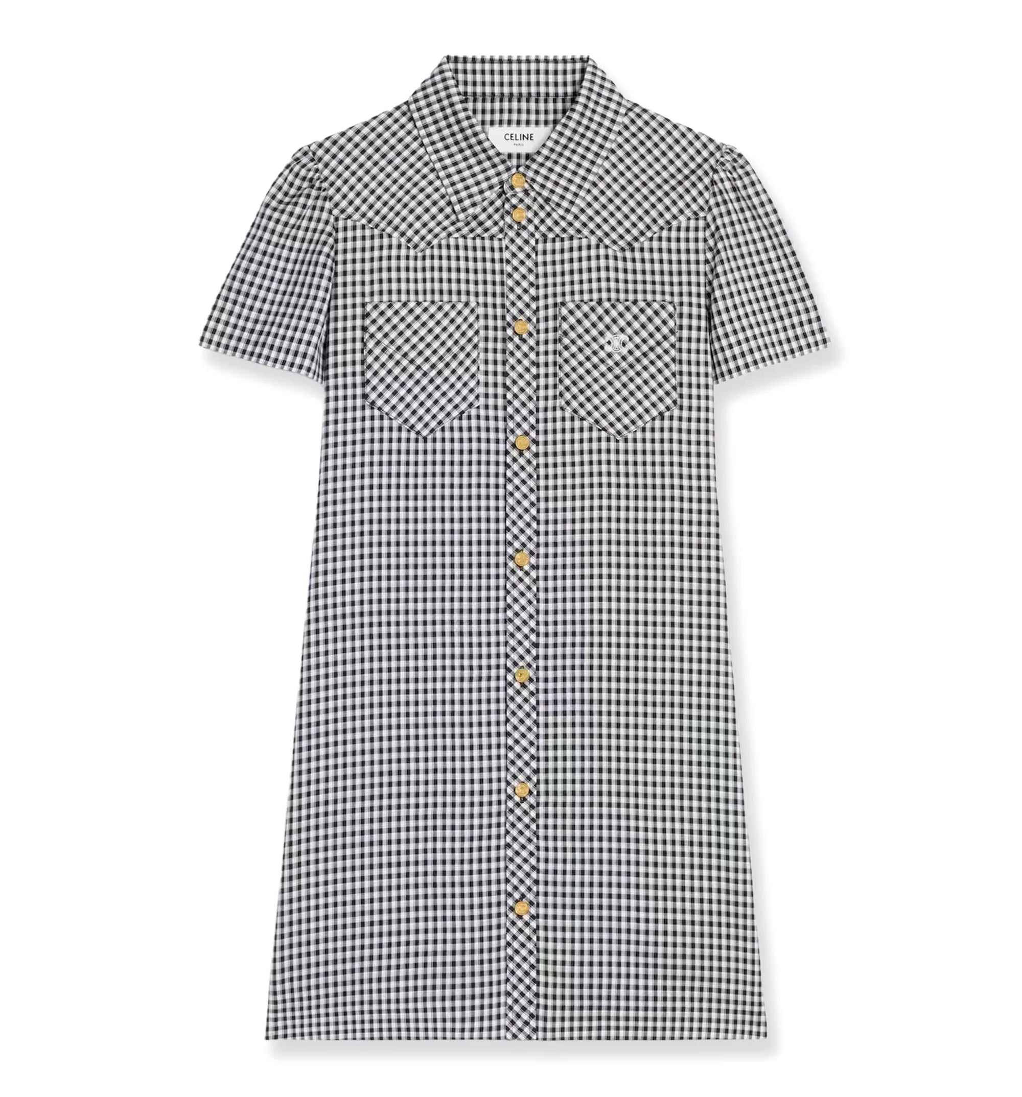 Mini Shirt Dress in Vichy Silk - Chalk/Grey/Blue