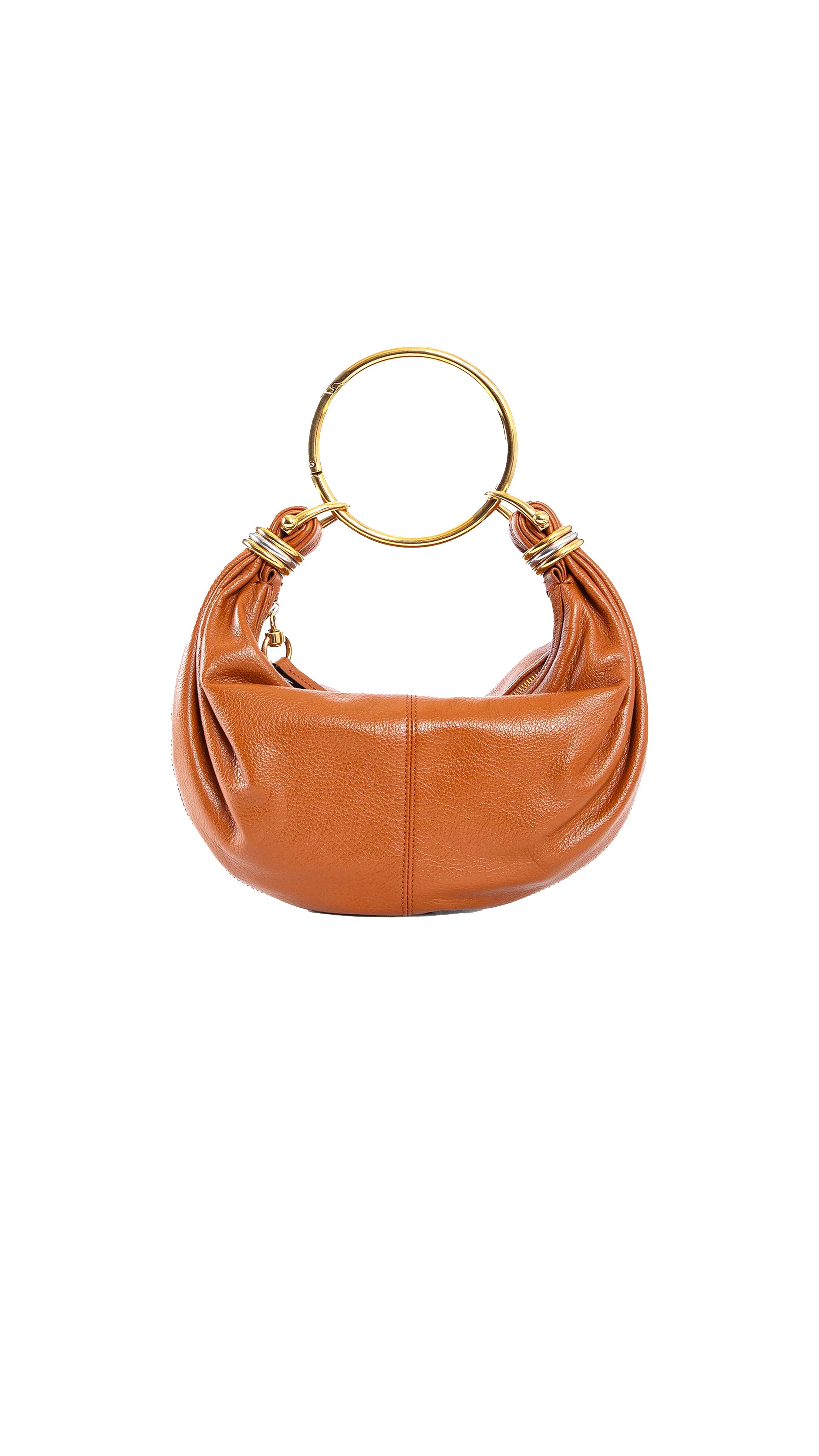 Small Bracelet Hobo Bag in Grained Leather - Brown