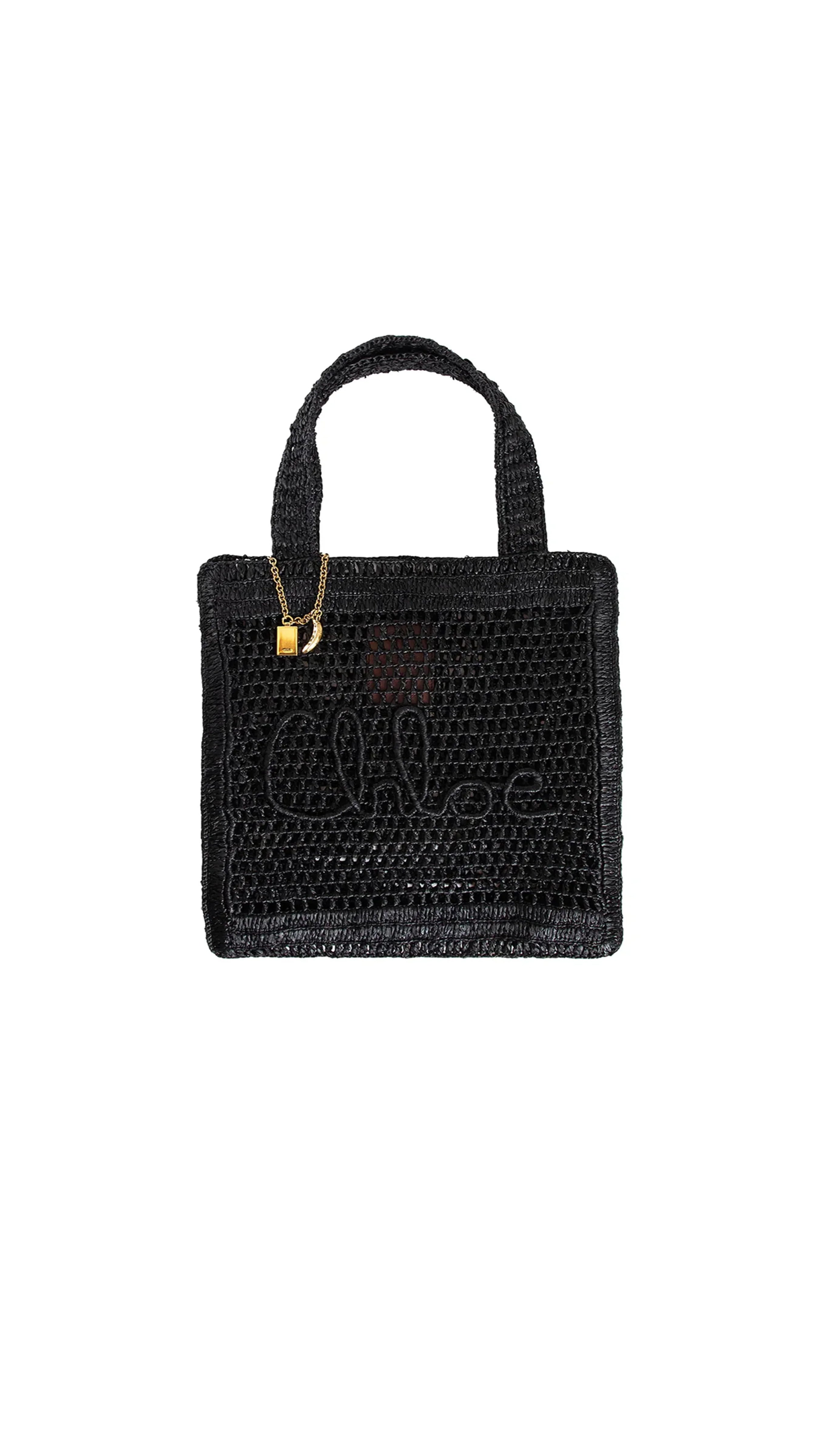 Summer Banana Tote Bag in Raffia - Black