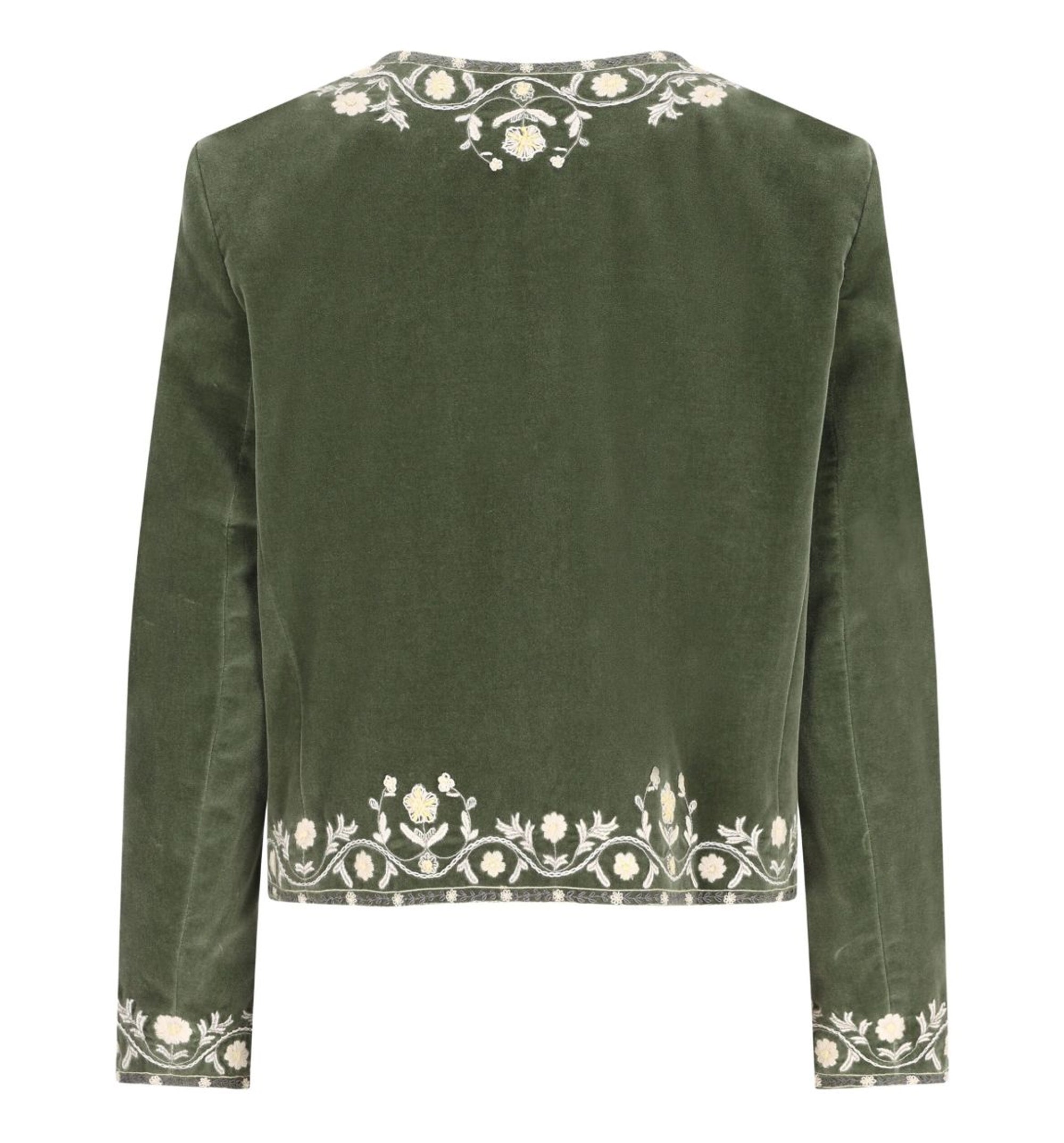 Embroidered Chelsea Jacket In Velvet - Cypress